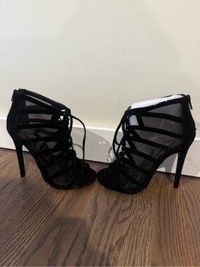 Steve Madden Black Strappy Lace-Up High Heel Sandals
